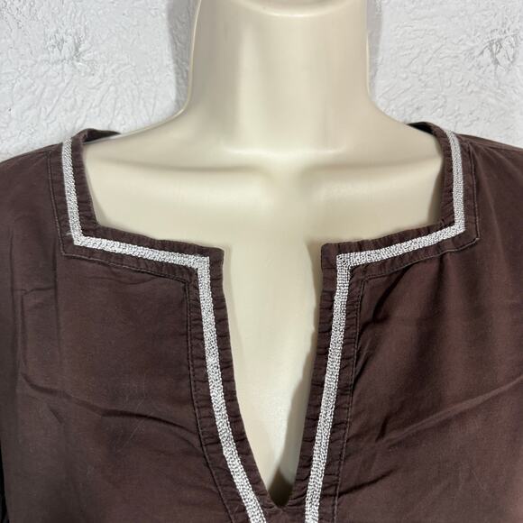 Michael Kors Peasant Top Tunic Embroider 3/4 Sleeve Brown Casual - XS - Picture 3 of 5